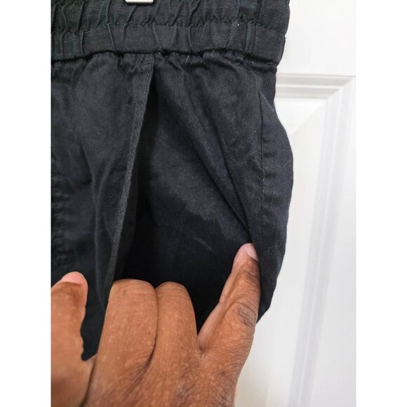 Daily/Ritual Black Linen/Blend Elastic Waist Shorts With Pockets & Drawstring Si - Picture 5 of 8